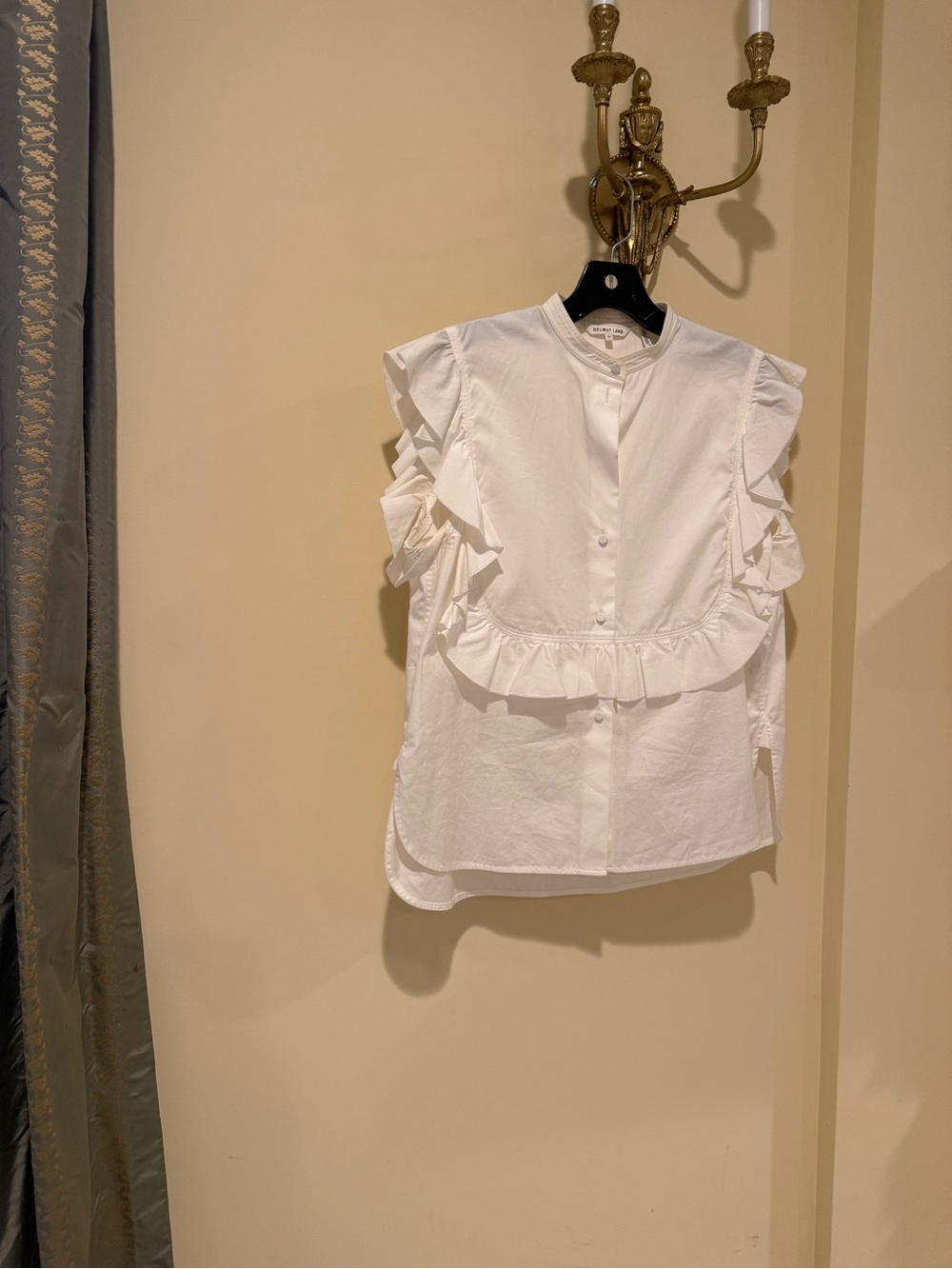 Helmut Lang White Ruffle-Trim Sleeveless Blouse